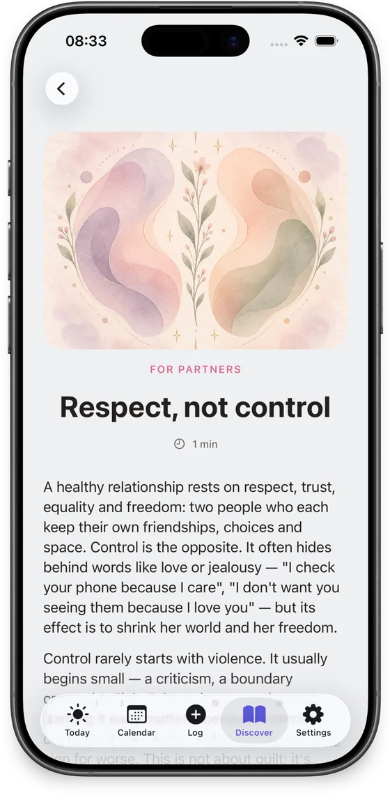A Softly article for partners about respect, not control